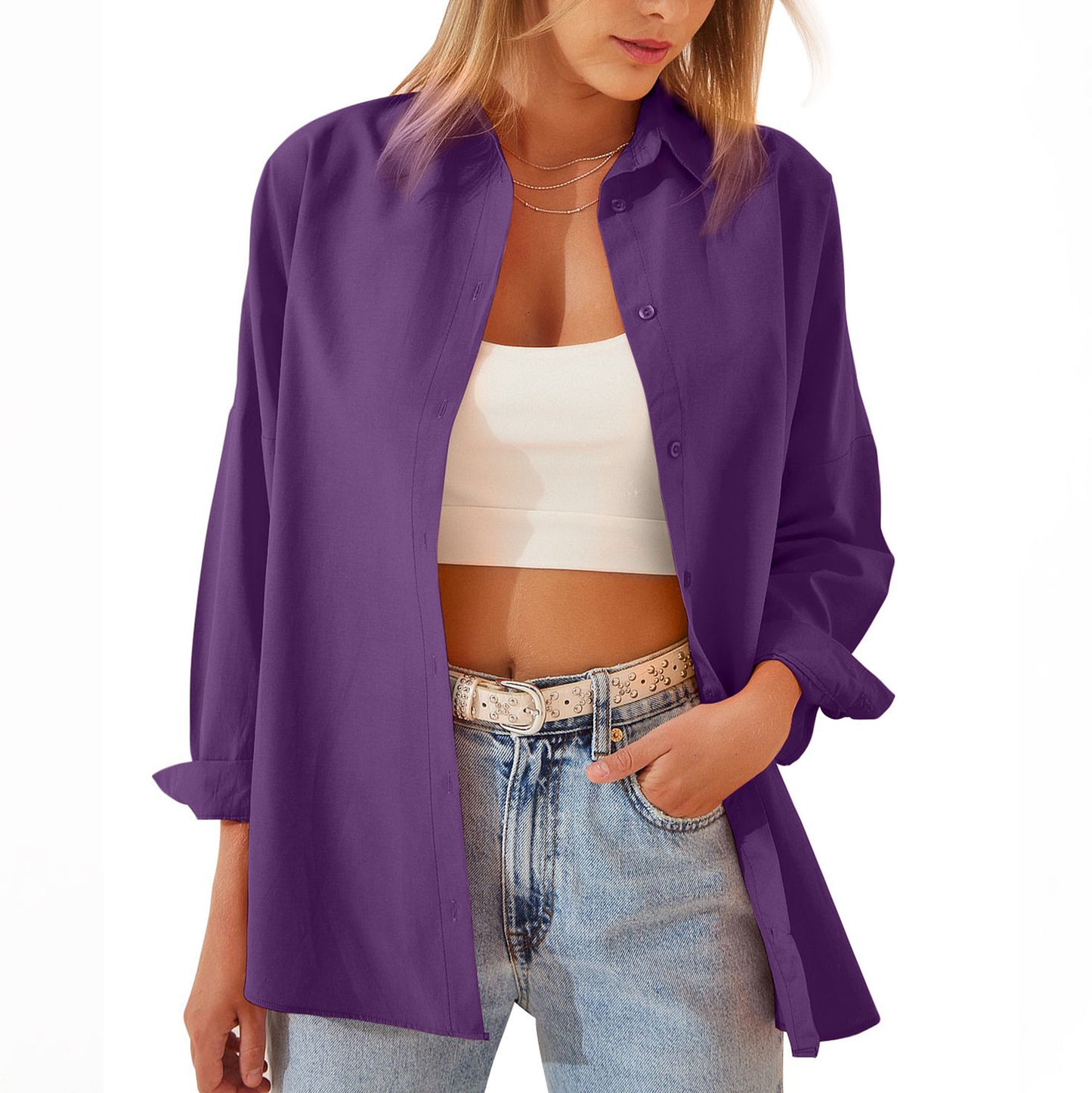 Women's Shirt Jacket Long Sleeve Blouse Button Down Top