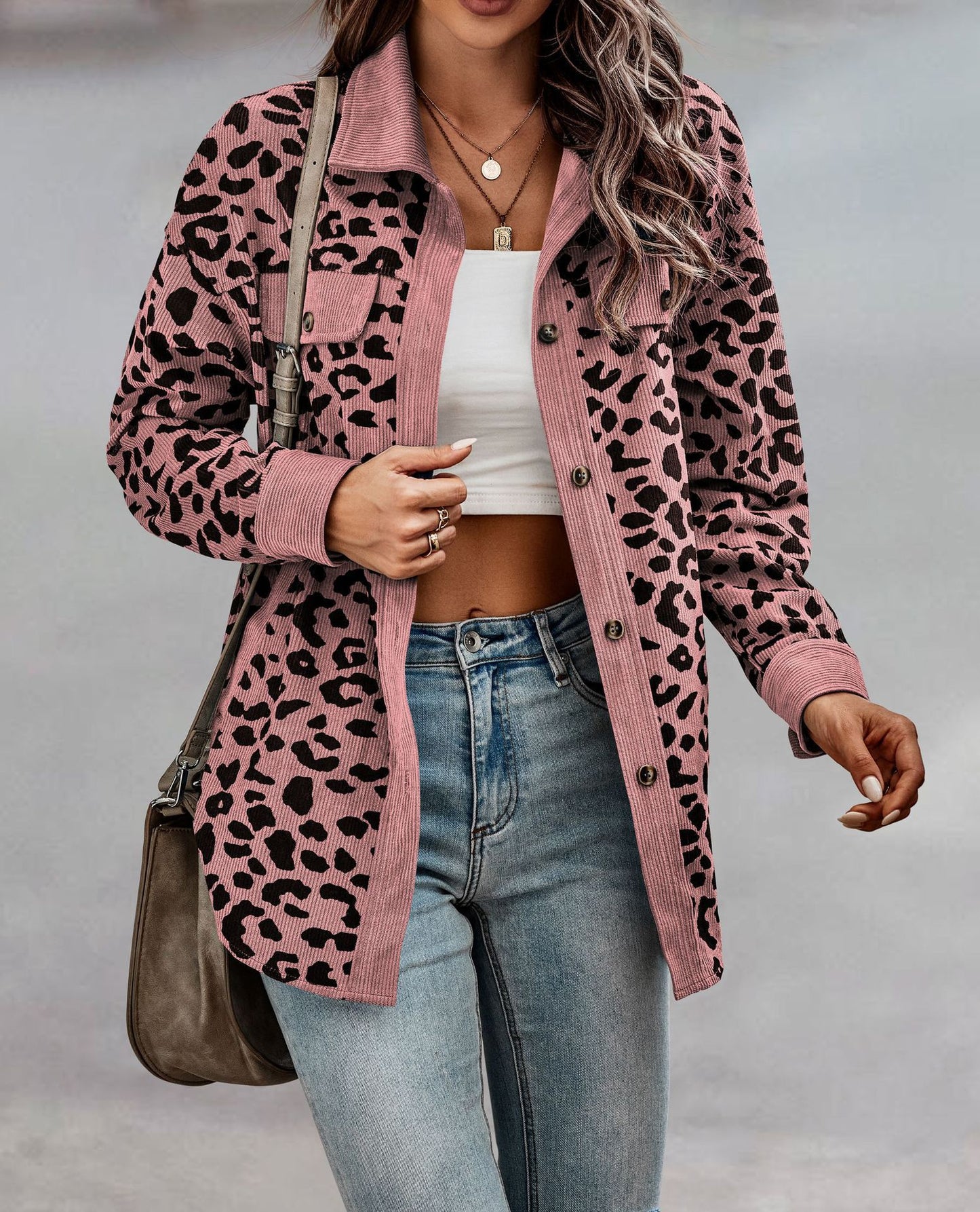 Leopard Print Shirt Coat Fashion Button Long Sleeve Jacket