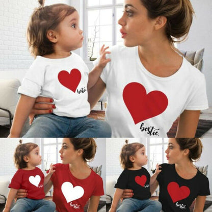 Mommy & Me Family Matching Outfits Mother and Daughter Heart Printed T-shirts