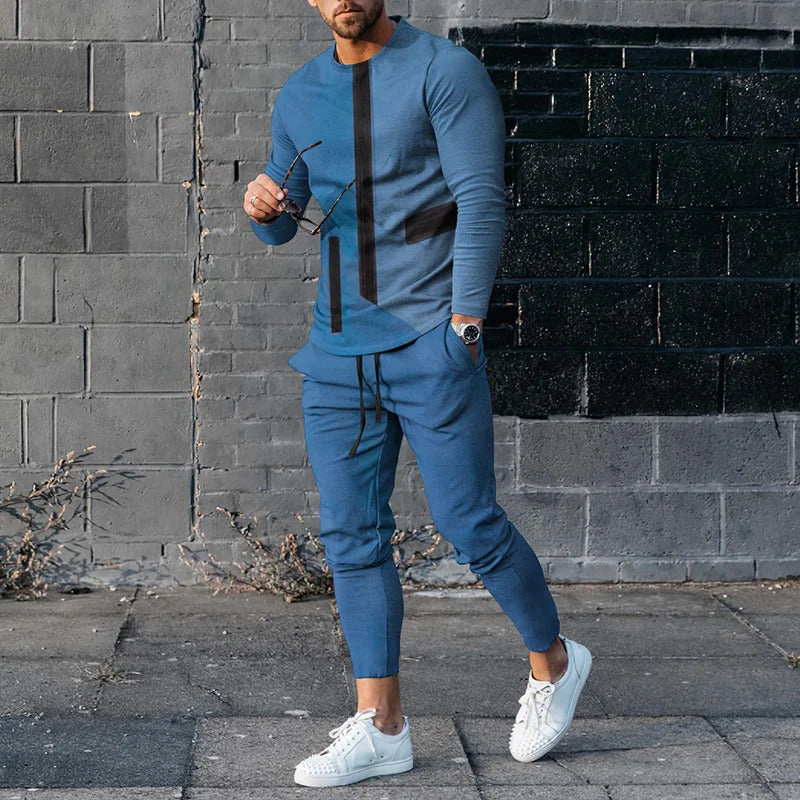 Men's Round Neck Striped Sweatshirt Suit