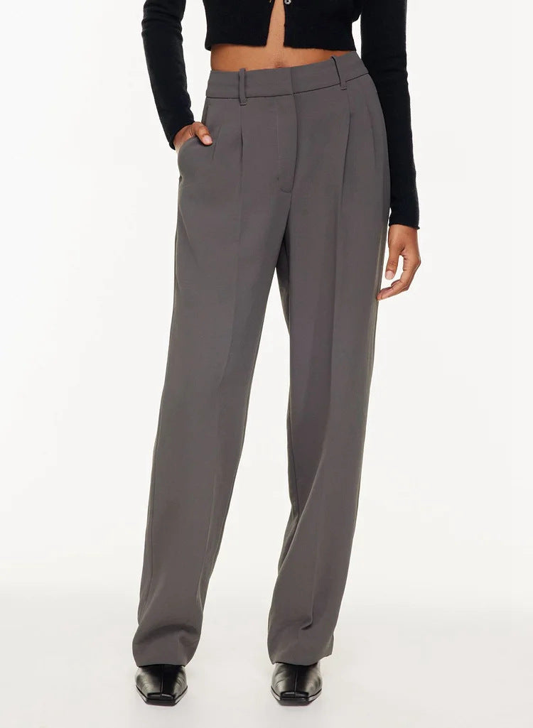 High Waist Straight wide leg Trousers With Pockets