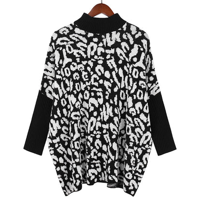 Printed Half Turtleneck Sweater Women Loose Knit Sweater