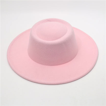 Retro Fedora 8cm Wide Brim Solid Color Concave-convex Dome Woolen Hat