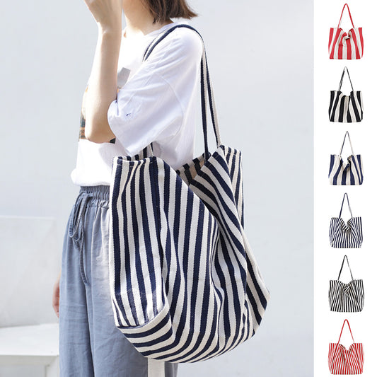 Striped Canvas Bags High Capacity Shoulder Bags