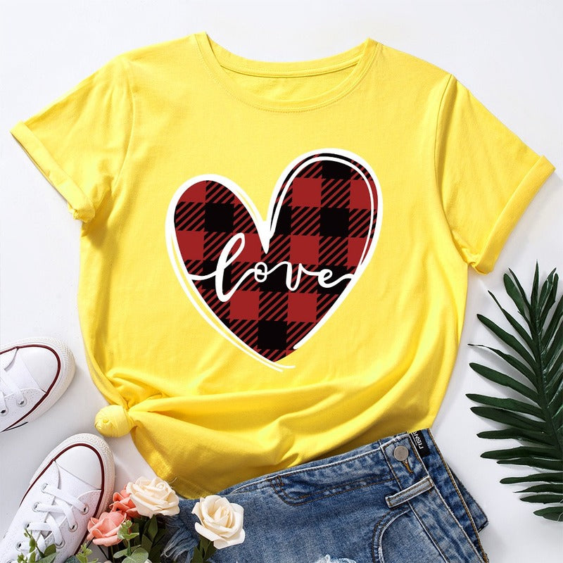 Love Print Loose Round Neck Short Sleeve T-shirt Women