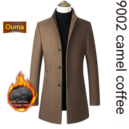 Single-breasted Stand Collar Wool Men's Coat