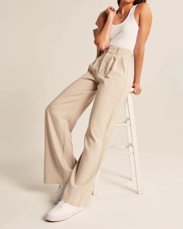 High Waist Straight wide leg Trousers With Pockets