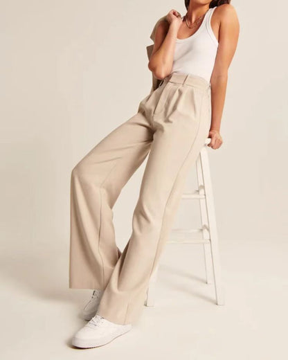 High Waist Straight wide leg Trousers With Pockets