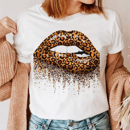 Creative Color Lip Print Short Sleeve