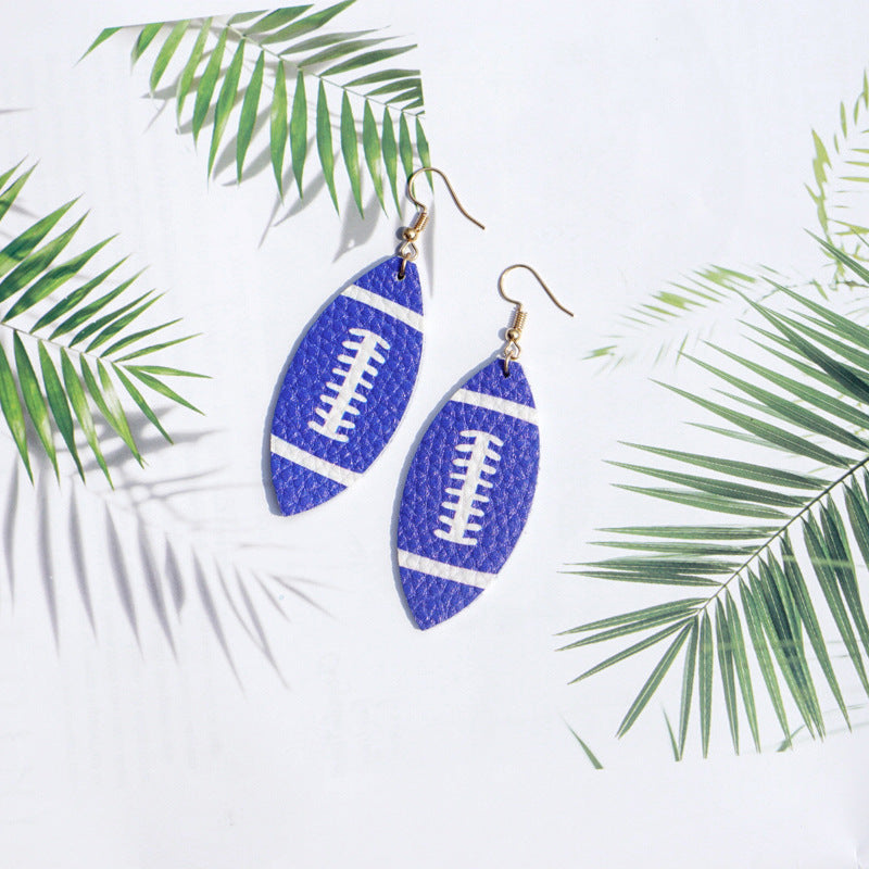 Trendy Soft Football PU Leather Leaf Earrings