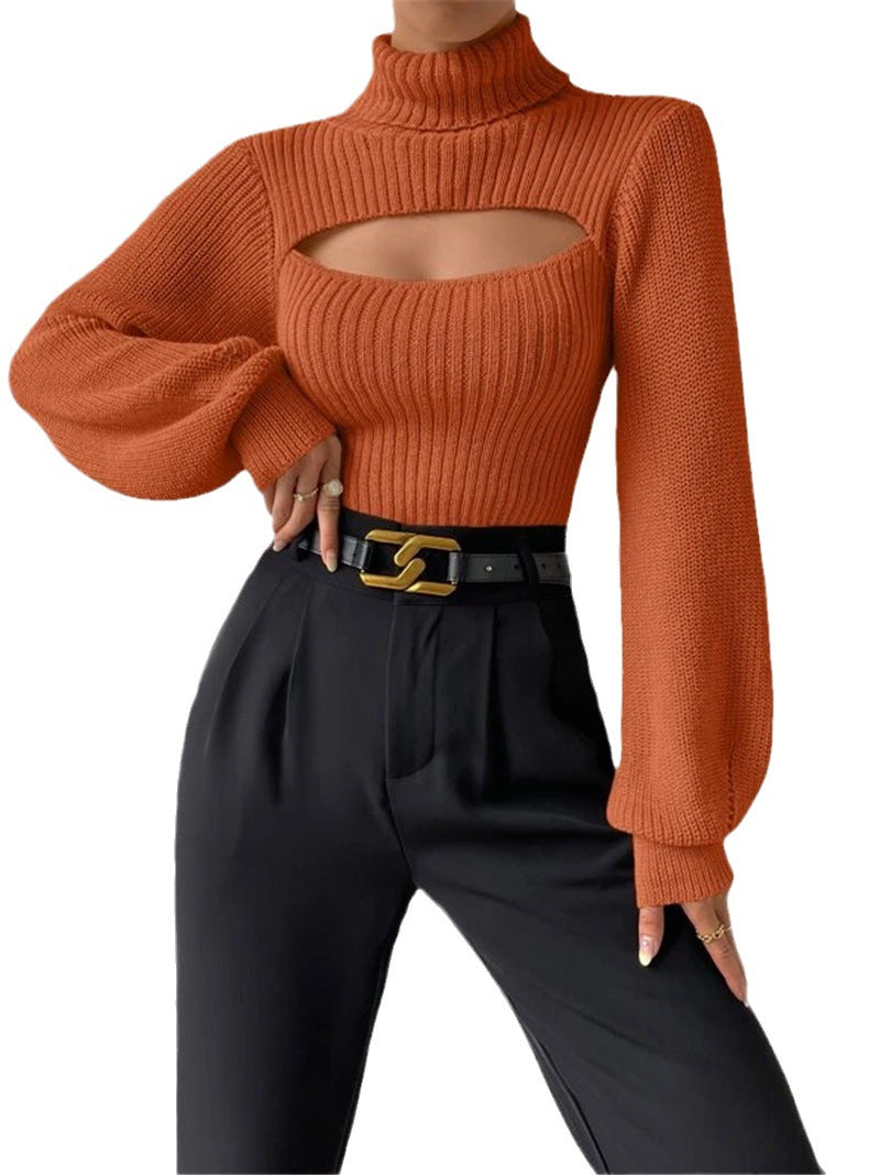 Sexy Loose High Collar Hollow All-match Sweater