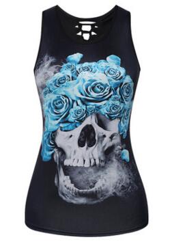 Women Sleeveless Tank Top 3D Flower Skull