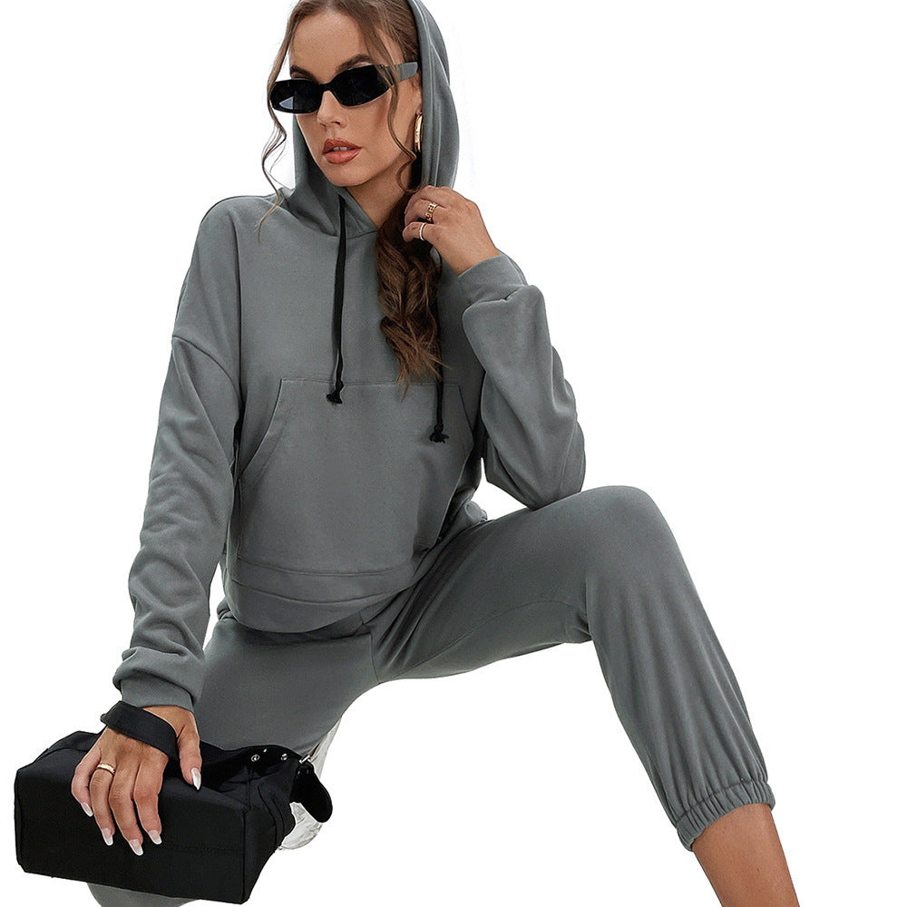 Loose Casual Solid Color Hooded Sweater Outdoor Sports Suit