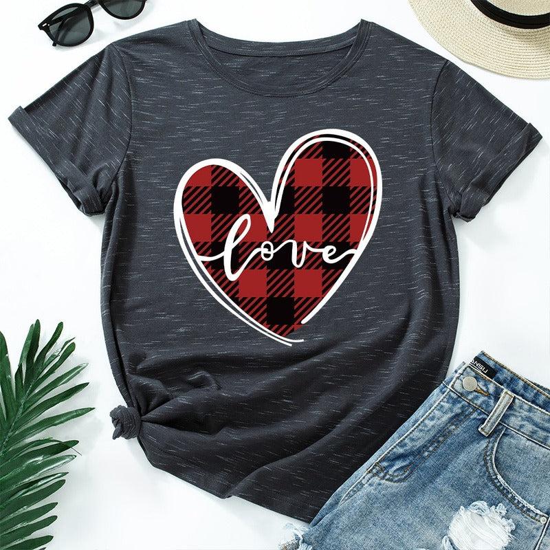 Love Print Loose Round Neck Short Sleeve T-shirt Women