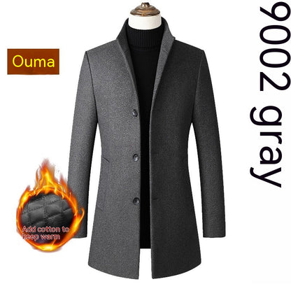 Single-breasted Stand Collar Wool Men's Coat