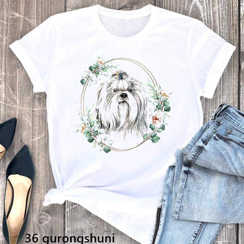 Schnauzer Dog Women's Printed Wear Clothes T-shirt Women