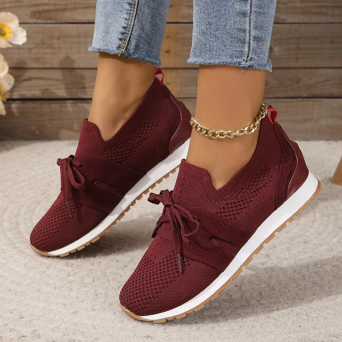 New Lace Up Mesh Breathable Casual Breathable Walking Wedges Shoes