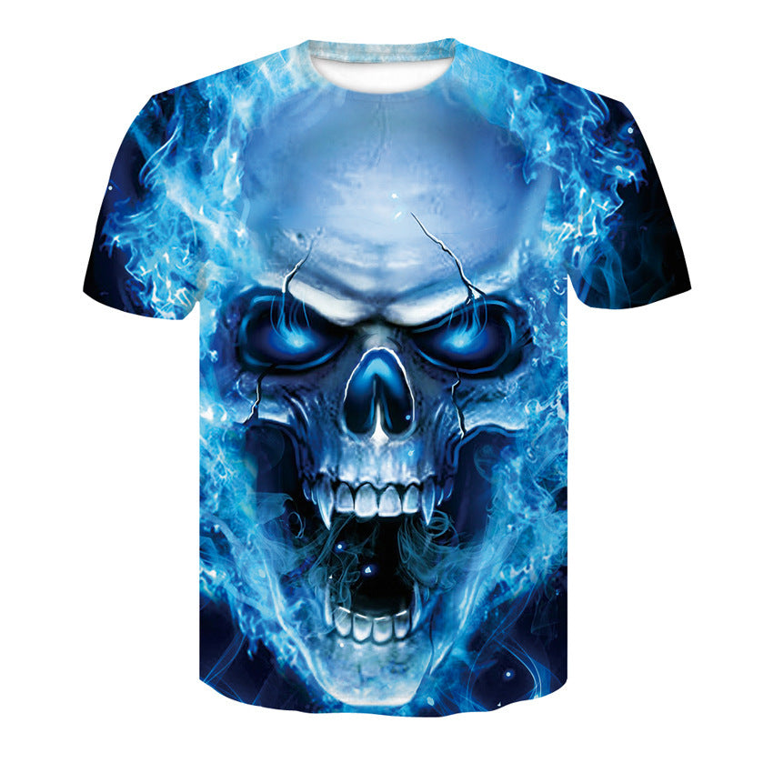 Men's T-Shirt 3d Skull Poker-Fashion Round-Neck Short-Sleeved