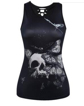 Women Sleeveless Tank Top 3D Flower Skull