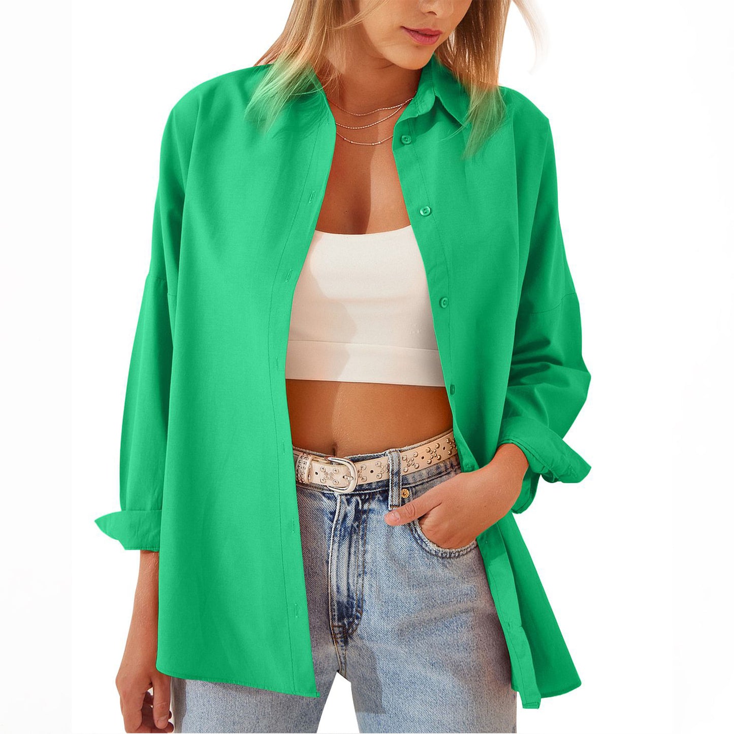 Women's Shirt Jacket Long Sleeve Blouse Button Down Top