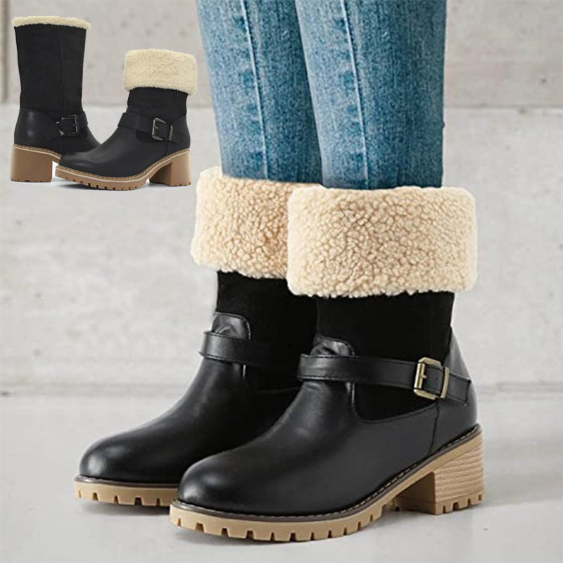 Thick Heel Buckled Winter Western Boots