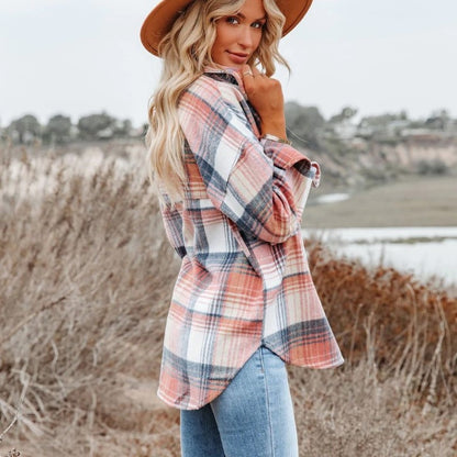 Women's Fashion Mid-length Large Pocket Plaid Coat