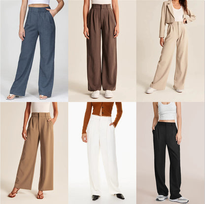 High Waist Straight wide leg Trousers With Pockets