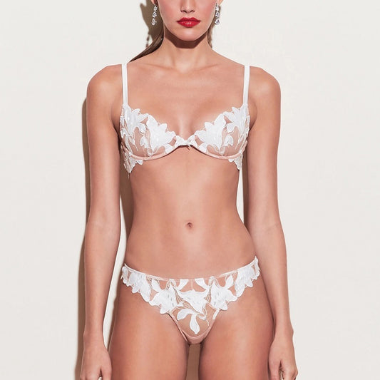 Flower Embroidered Bra and Panty Set