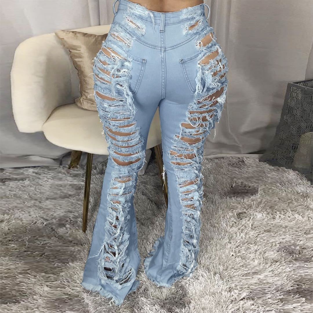 Trendy Unique Jeans Stretch Bell-bottom Pants