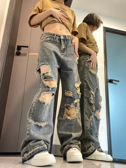 Ripped Jeans For Women With Loose Wide Legs