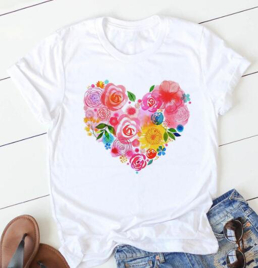 Fashion Flower Love Print Short Sleeve