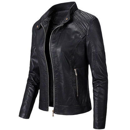 Long Sleeve Ladies Leather Jacket Pu Leather Women Short