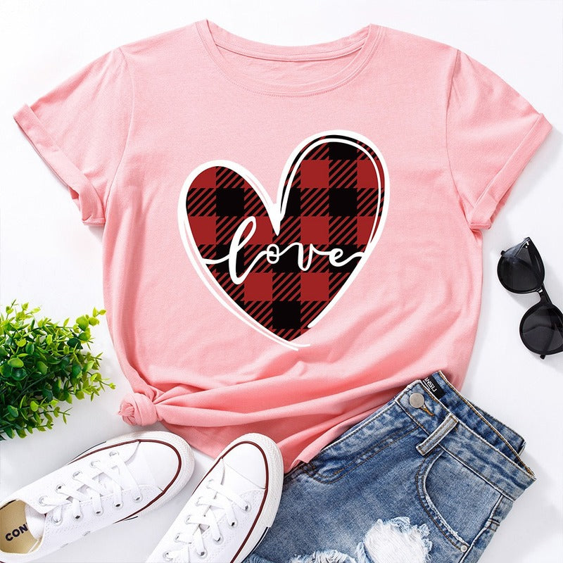 Love Print Loose Round Neck Short Sleeve T-shirt Women