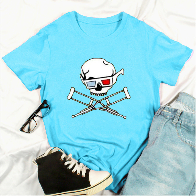 Skull Print Fashion Short-Sleeved T-Shirt