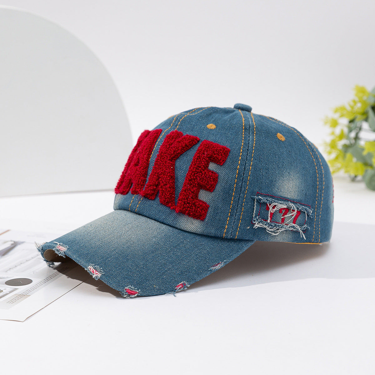 Three-dimensional Embroidered Ripped Letter-printing Denim Baseball Cap