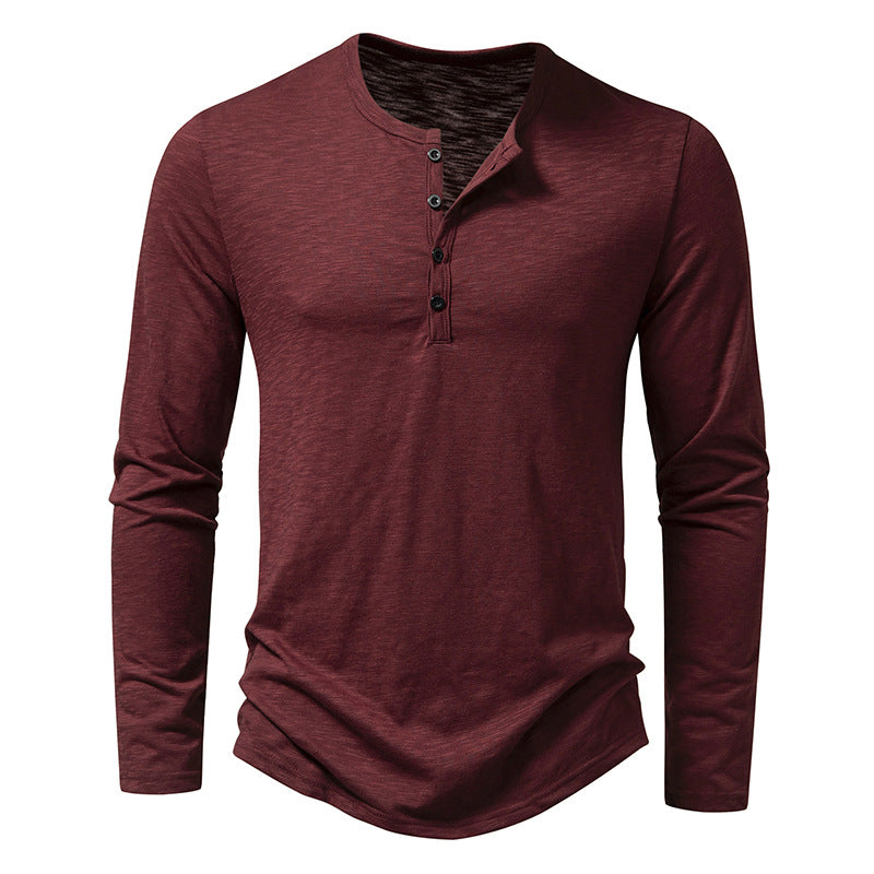 Men Long Sleeve Button Henry Collar Tops