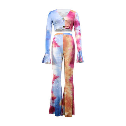 Women's Fashion Tie-dye Printed Trousers Suit