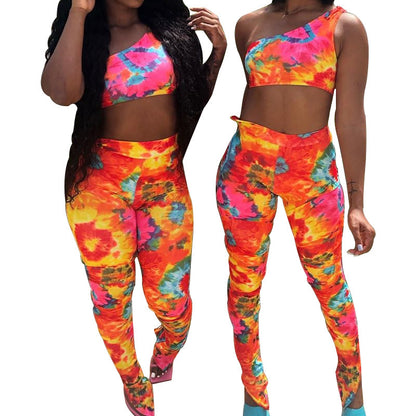 Women's Fashion Printed Vest Leggings Suit