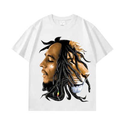 Dreadlocks Lion Printing Washed Distressed T-shirt