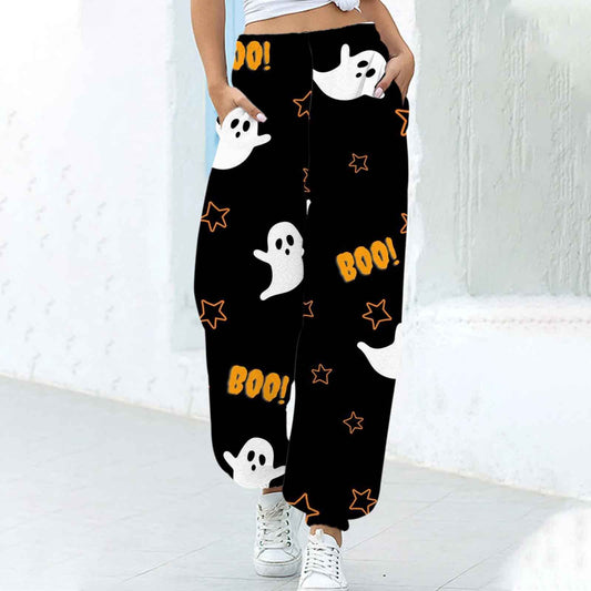 Women's Fashion Loose Halloween Funny Print Ankle Banded Pants
