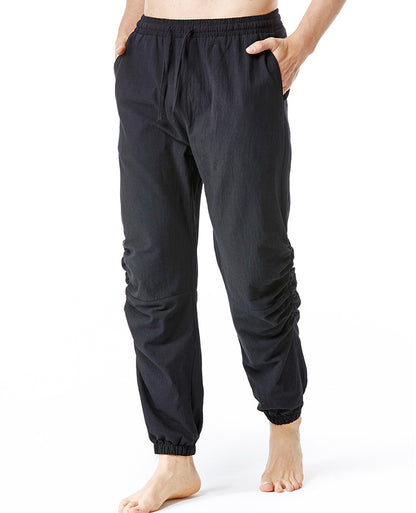 Men's Cotton And Linen Drawstring Elastic Waist Yoga Pants