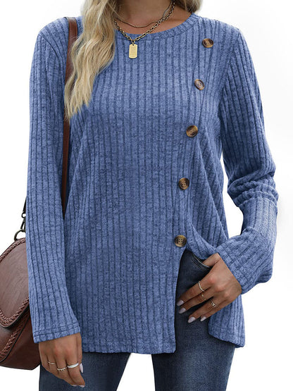 Fashion Autumn Casual Solid Long Sleeve T-shirt