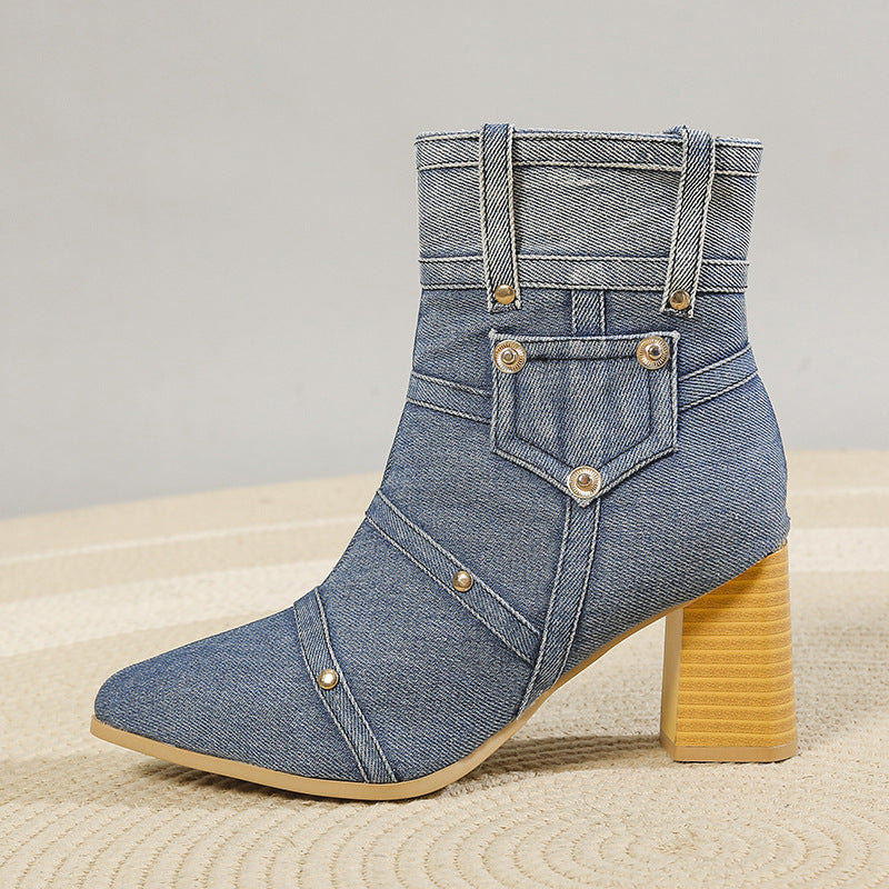 Denim Pointed Toe Boots