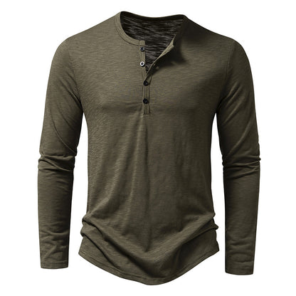 Men Long Sleeve Button Henry Collar Tops