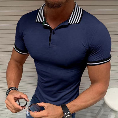 Striped Lapel Men's Sports Polo Shirt Top