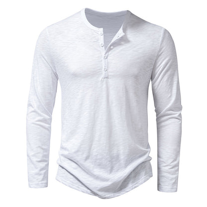 Men Long Sleeve Button Henry Collar Tops