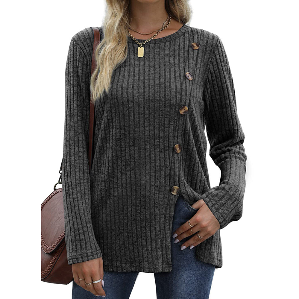 Fashion Autumn Casual Solid Long Sleeve T-shirt