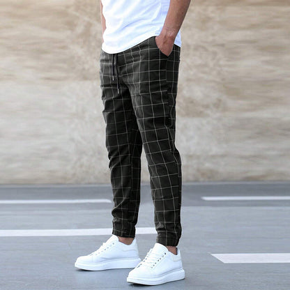 Plaid Print Casual Drawstring Trousers