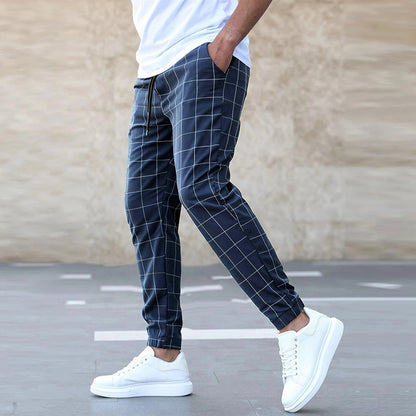 Plaid Print Casual Drawstring Trousers