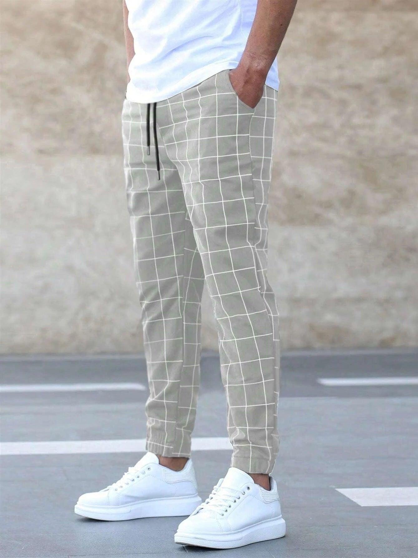 Plaid Print Casual Drawstring Trousers